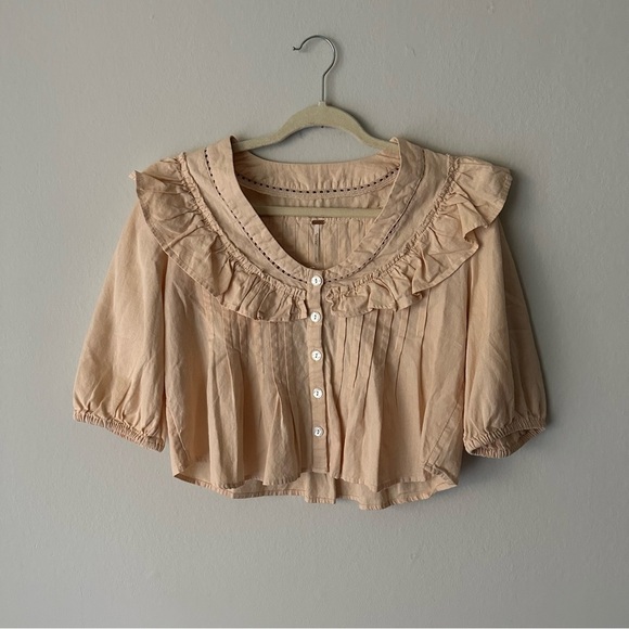 Free People Sylvia Cotton Ruffle Blousein Peach Bohemian Cottagecore S - Picture 2 of 8